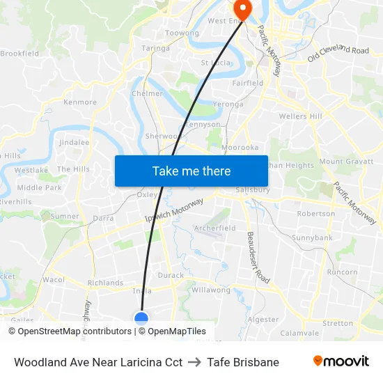 Woodland Ave Near Laricina Cct to Tafe Brisbane map