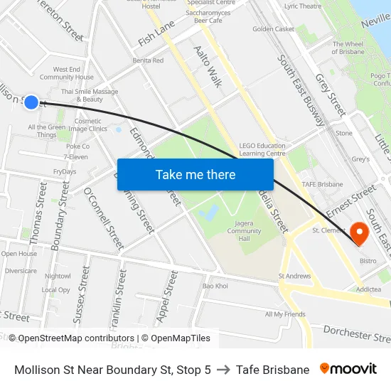 Mollison St Near Boundary St, Stop 5 to Tafe Brisbane map