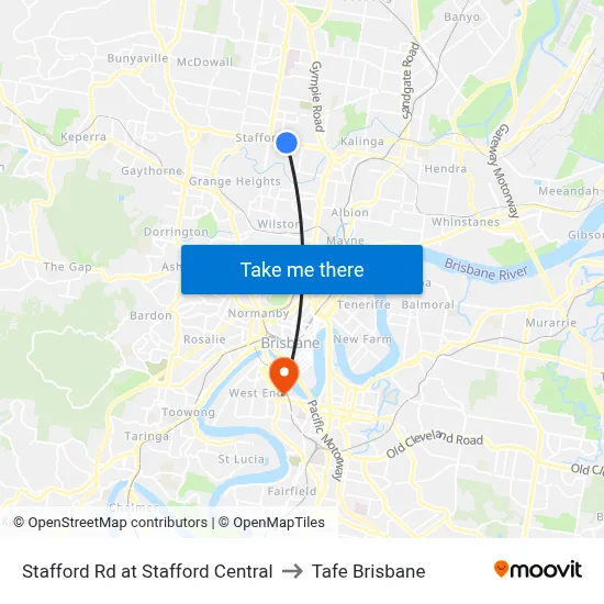 Stafford Rd at Stafford Central to Tafe Brisbane map