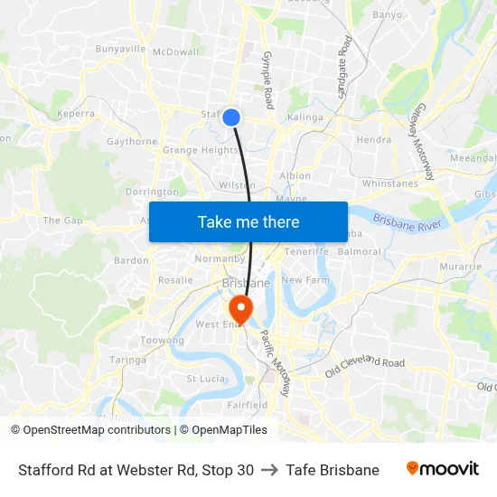 Stafford Rd at Webster Rd, Stop 30 to Tafe Brisbane map