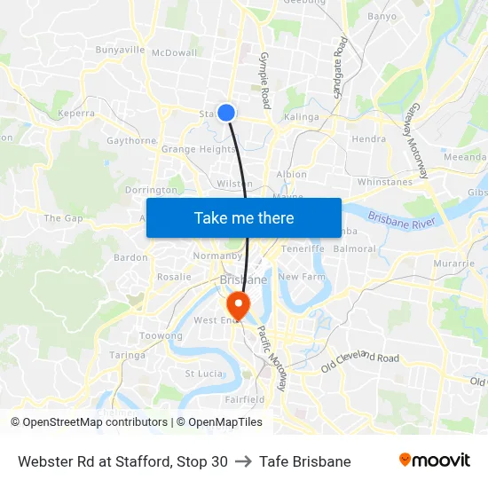 Webster Rd at Stafford, Stop 30 to Tafe Brisbane map