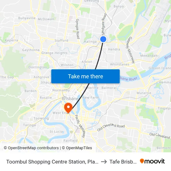 Toombul Shopping Centre Station, Platform A to Tafe Brisbane map
