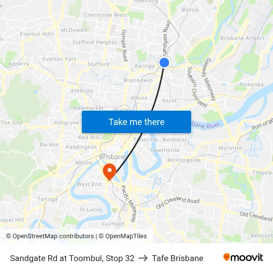 Sandgate Rd at Toombul, Stop 32 to Tafe Brisbane map