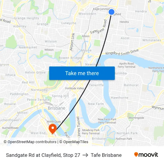 Sandgate Rd at Clayfield, Stop 27 to Tafe Brisbane map