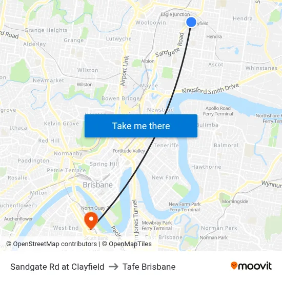 Sandgate Rd at Clayfield to Tafe Brisbane map