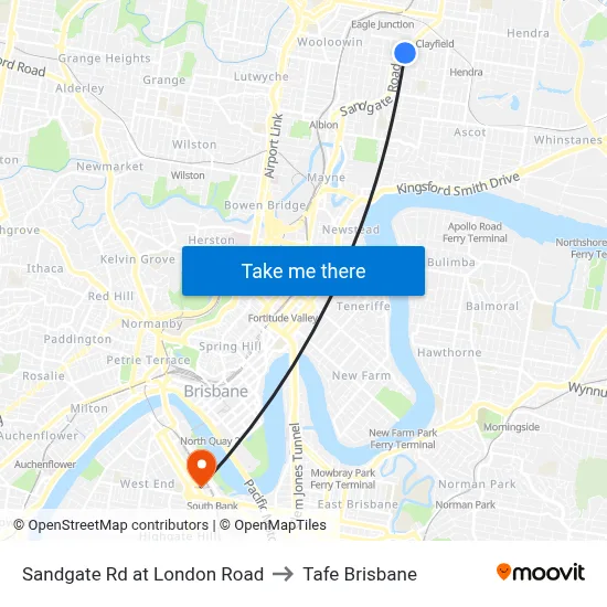 Sandgate Rd at London Road to Tafe Brisbane map