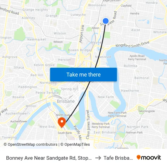 Bonney Ave Near Sandgate Rd, Stop 21 to Tafe Brisbane map