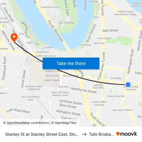 Stanley St at Stanley Street East, Stop 10 to Tafe Brisbane map