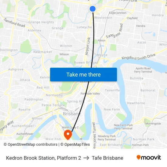Kedron Brook Station, Platform 2 to Tafe Brisbane map