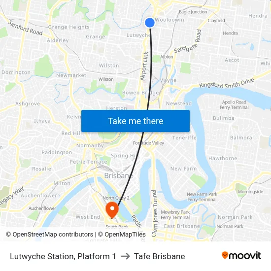 Lutwyche Station, Platform 1 to Tafe Brisbane map