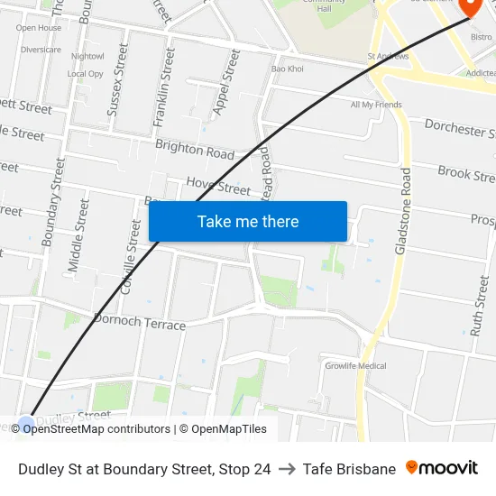 Dudley St at Boundary Street, Stop 24 to Tafe Brisbane map