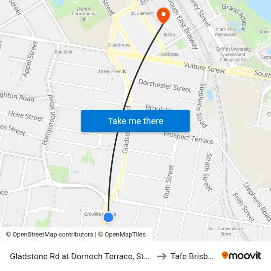 Gladstone Rd at Dornoch Terrace, Stop 11 to Tafe Brisbane map