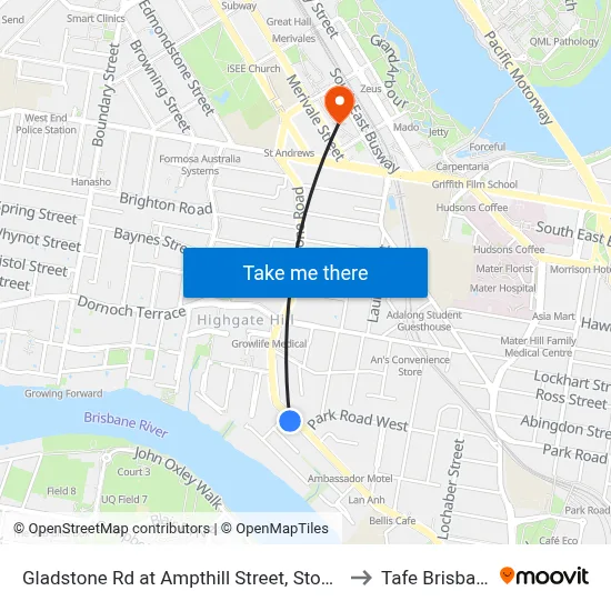 Gladstone Rd at Ampthill Street, Stop 13 to Tafe Brisbane map