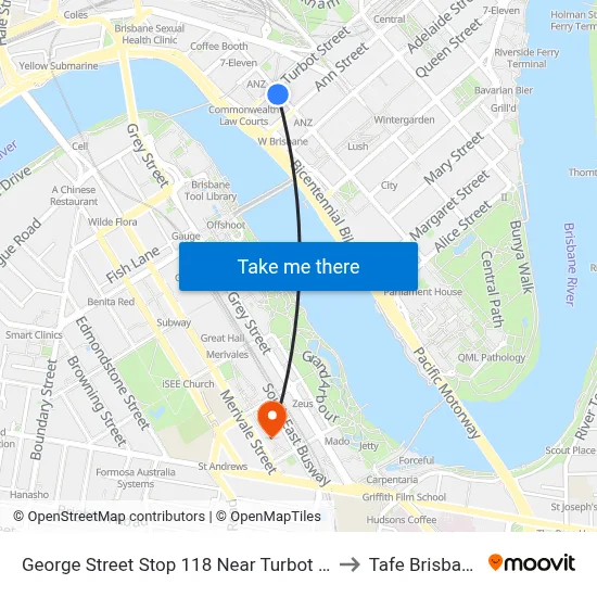 George Street Stop 118 Near Turbot St to Tafe Brisbane map