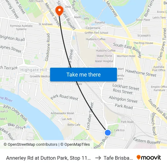 Annerley Rd at Dutton Park, Stop 11/17 to Tafe Brisbane map
