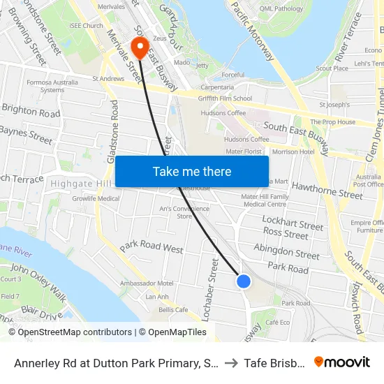 Annerley Rd at Dutton Park Primary, Stop 10 to Tafe Brisbane map