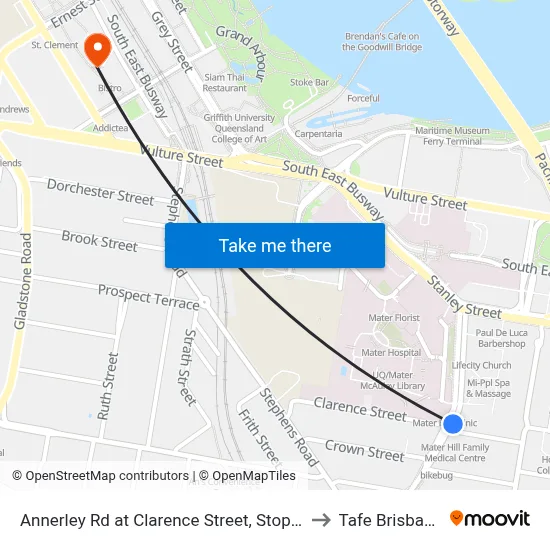 Annerley Rd at Clarence Street, Stop 7 to Tafe Brisbane map