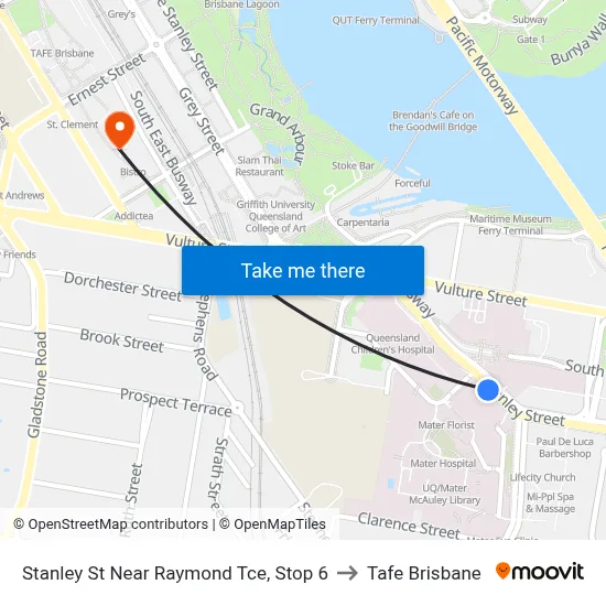 Stanley St Near Raymond Tce, Stop 6 to Tafe Brisbane map