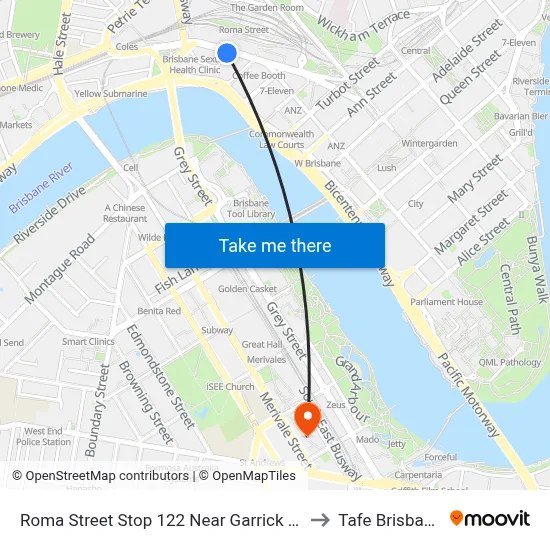 Roma Street Stop 122 Near Garrick St to Tafe Brisbane map