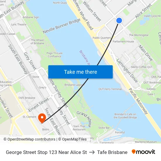 George Street Stop 123 Near Alice St to Tafe Brisbane map