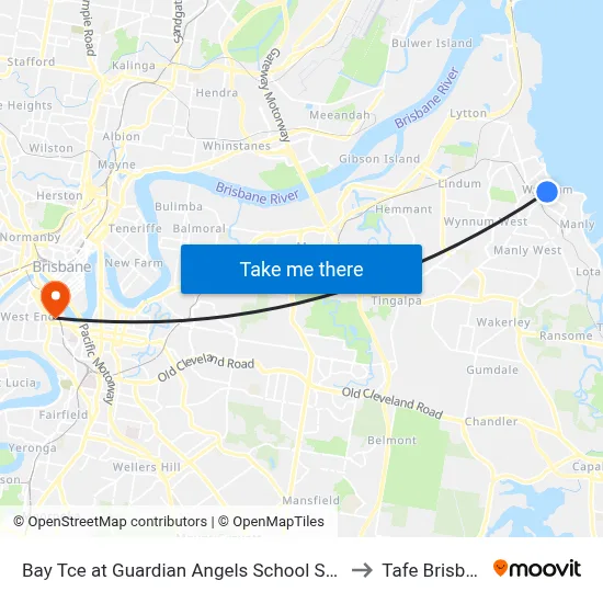 Bay Tce at Guardian Angels School Stop 95 to Tafe Brisbane map