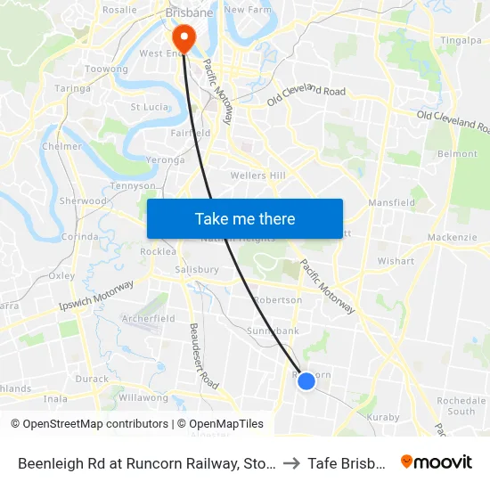 Beenleigh Rd at Runcorn Railway, Stop 72 to Tafe Brisbane map