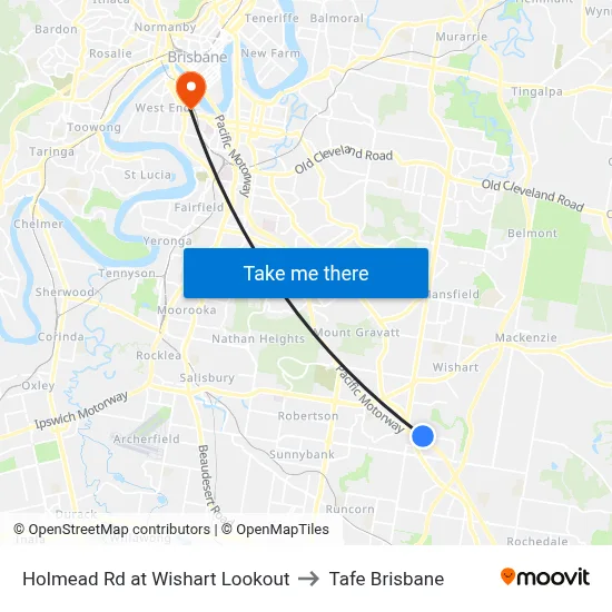 Holmead Rd at Wishart Lookout to Tafe Brisbane map