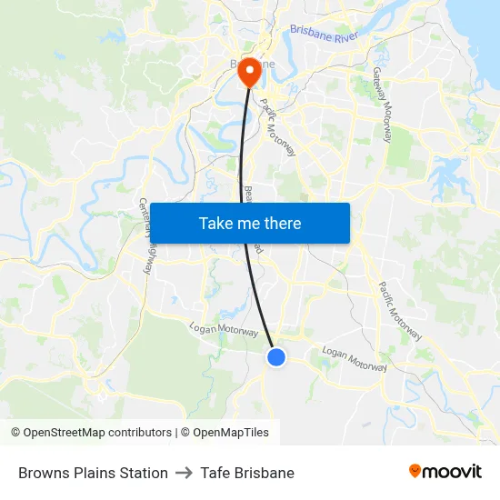 Browns Plains Station to Tafe Brisbane map