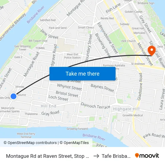 Montague Rd at Raven Street, Stop 12 to Tafe Brisbane map