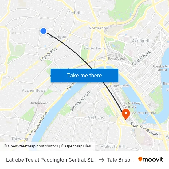 Latrobe Tce at Paddington Central, Stop 10 to Tafe Brisbane map