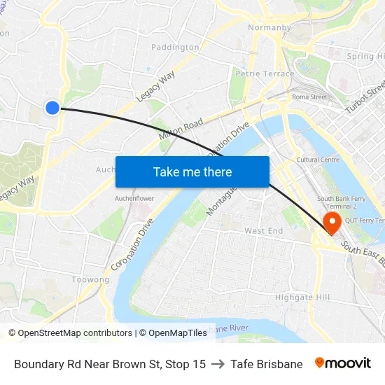 Boundary Rd Near Brown St, Stop 15 to Tafe Brisbane map