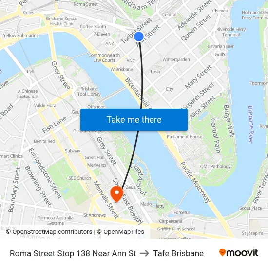 Roma Street Stop 138 Near Ann St to Tafe Brisbane map