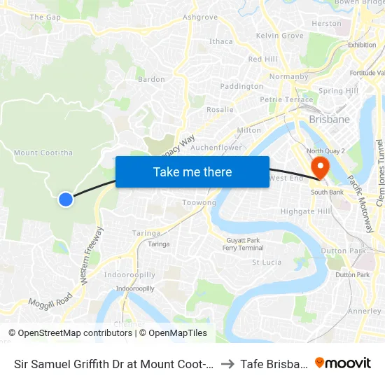 Sir Samuel Griffith Dr at Mount Coot-Tha to Tafe Brisbane map