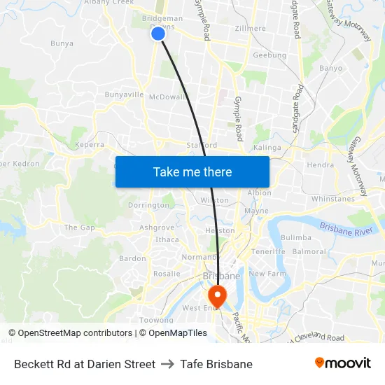 Beckett Rd at Darien Street to Tafe Brisbane map