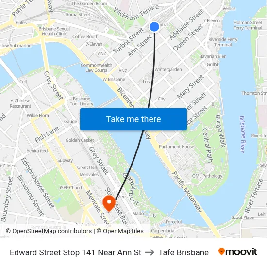 Edward Street Stop 141 Near Ann St to Tafe Brisbane map