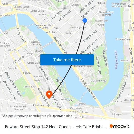 Edward Street Stop 142 Near Queen St to Tafe Brisbane map