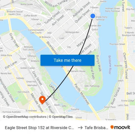 Eagle Street Stop 152 at Riverside Centre to Tafe Brisbane map
