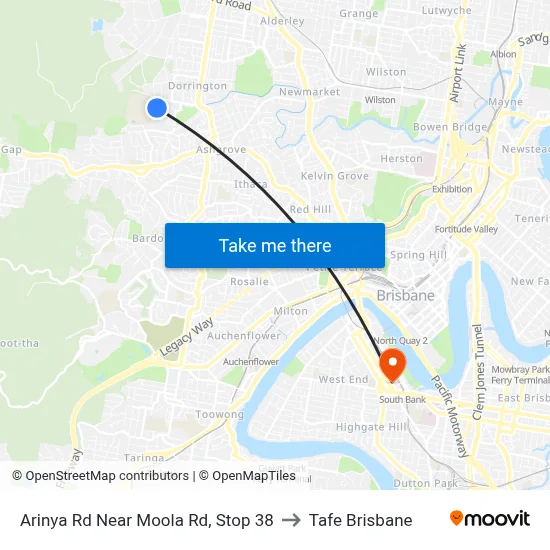 Arinya Rd Near Moola Rd, Stop 38 to Tafe Brisbane map