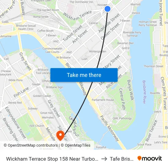 Wickham Terrace Stop 158 Near Turbot St, Stand A to Tafe Brisbane map