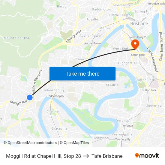Moggill Rd at Chapel Hill, Stop 28 to Tafe Brisbane map
