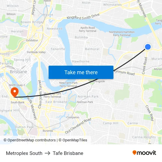 Metroplex South to Tafe Brisbane map