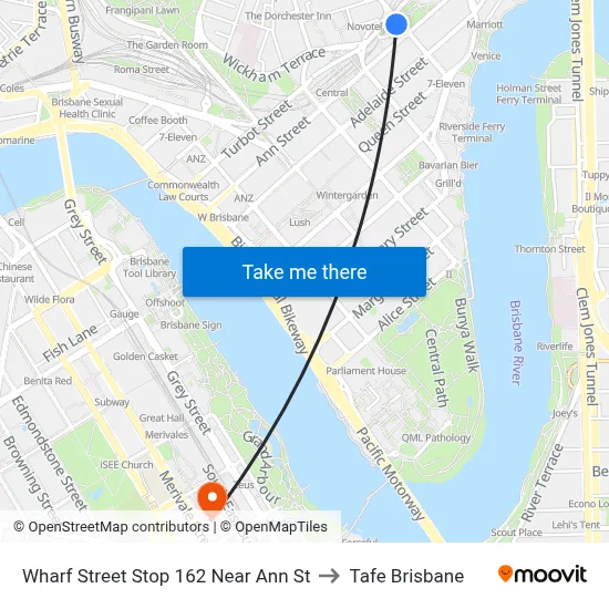 Wharf Street Stop 162 Near Ann St to Tafe Brisbane map