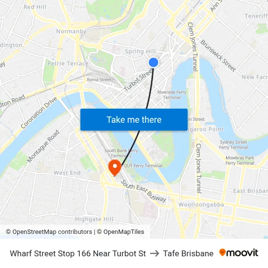 Wharf Street Stop 166 Near Turbot St to Tafe Brisbane map