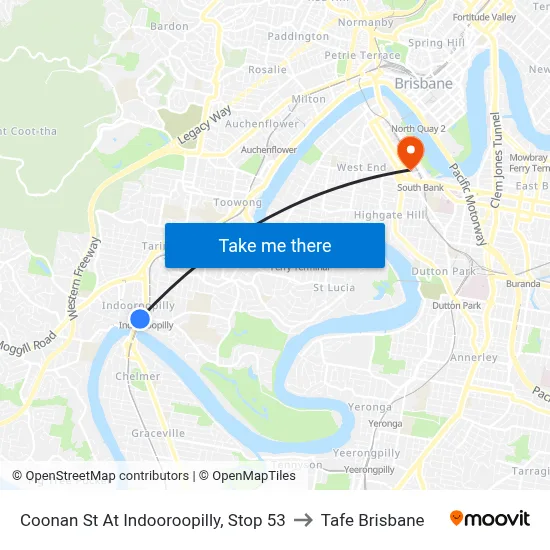 Coonan St At Indooroopilly, Stop 53 to Tafe Brisbane map