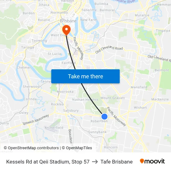 Kessels Rd at Qeii Stadium, Stop 57 to Tafe Brisbane map