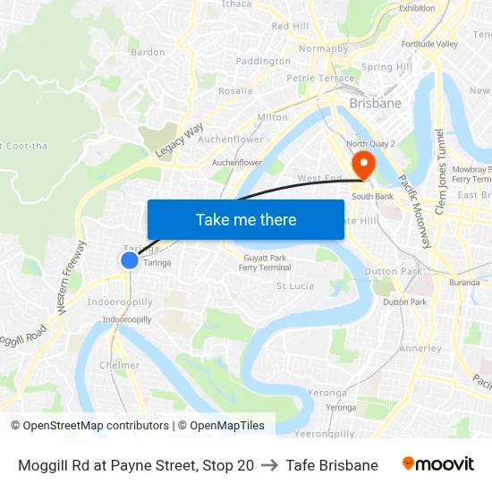 Moggill Rd at Payne Street, Stop 20 to Tafe Brisbane map