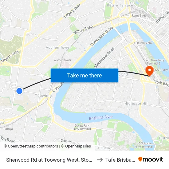 Sherwood Rd at Toowong West, Stop 22 to Tafe Brisbane map
