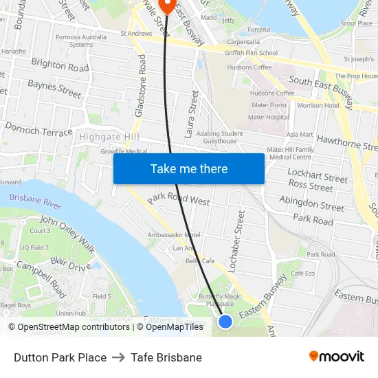 Dutton Park Place to Tafe Brisbane map