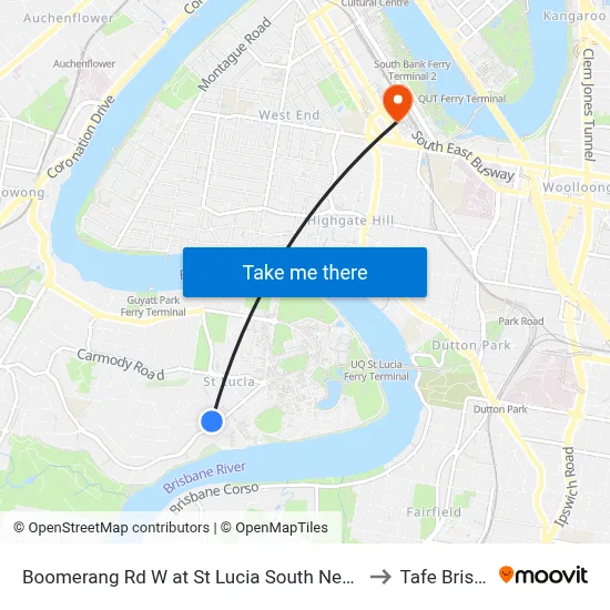 Boomerang Rd W at St Lucia South Near Hawken Dr to Tafe Brisbane map