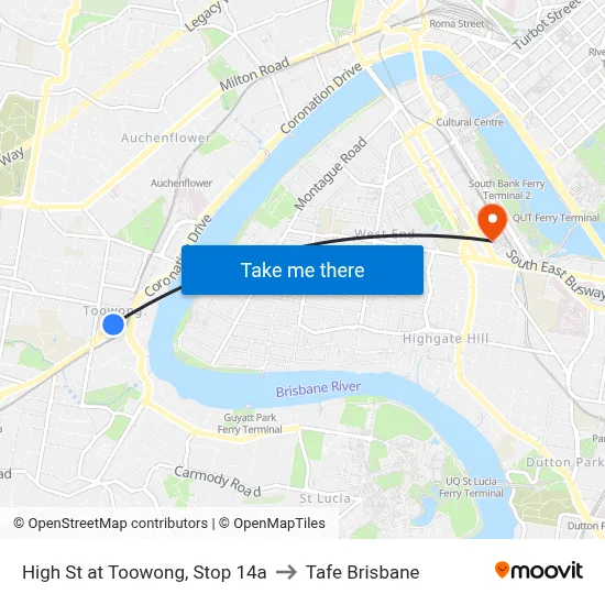 High St at Toowong, Stop 14a to Tafe Brisbane map